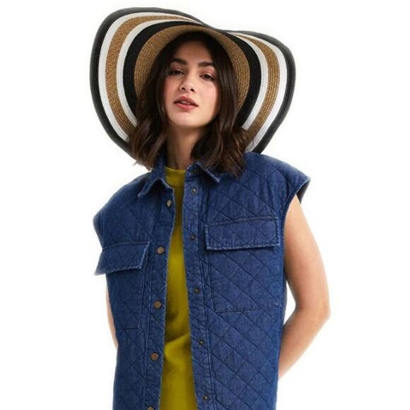 LC Wakiki Woven Straw Hat, Natural White Black Hold Metallic Stripes, Wide Brim - Picture 6 of 6